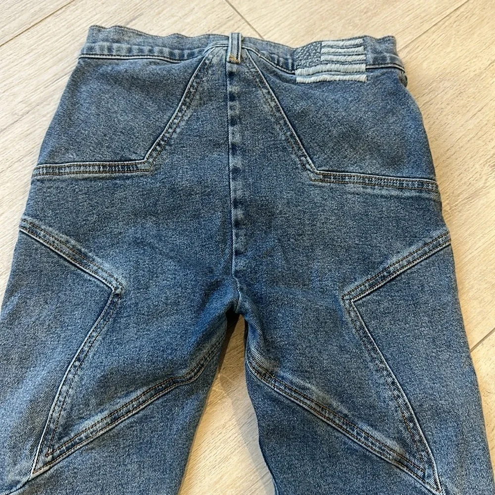 Womens High Waisted Star Patch Denim Jeans Blue‎ Casual Streetwear Size M